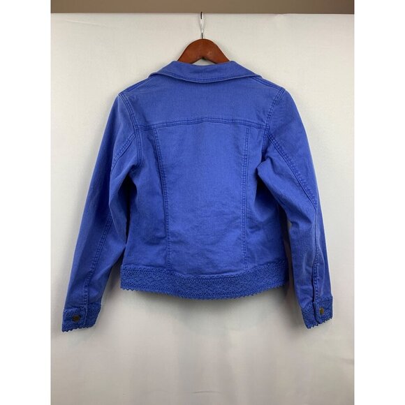 Twiggy London Womens Blue Denim Jacket With Crochet Trim Size S - Picture 2 of 6